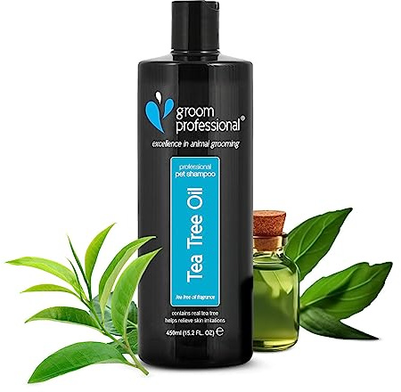GROOM PROFESSIONAL Tea Tree Oil Dog Shampoo - Soothing Relief for Dry, Itchy Skin - Deep Cleansing & Conditioning with Natural Tea Tree Extract - Moisturising Formula for All Breeds & Puppies, 450ml