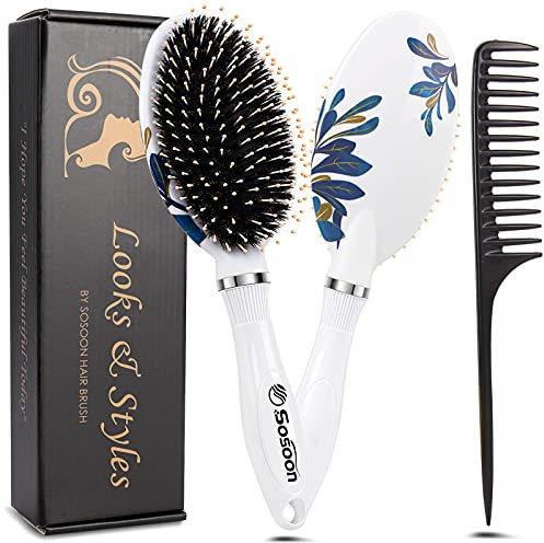 Hair Brush, Boar Bristle Paddle Hairbrush for Long, Thick, Curly, Wavy, Dry or Damaged Hair, Reducing Hair Breakage and Frizzy, No More Tangle