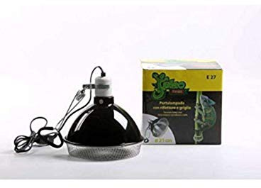Portalampada con Riflettore 14cm e Griglia Protettiva per Terrario Tartarughe Rettili, Base Ceramica E27 max 60W, Cavo 180cm, Lampada Riscaldante UVB UVA GEKO TRIBE