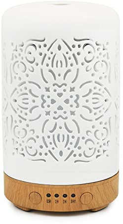 Earnest Living Aroma Diffuser für Ätherische Öle 100 ml - Weißer Keramik Raumduft Duftöl Diffuser - Elektrische Duftlampe, Luftbefeuchter, Nachttischlampe - 7 Lichtfarben, Timer, Abschaltautomatik