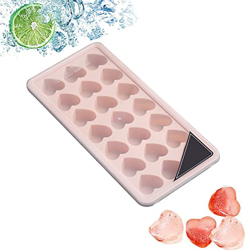 Metdek Herzform Silikon Eiswürfelform 21-Fach Eiswürfelbehälterm, Einfache Freigeben und Flexibler Eiswürfelformen Ice Cube Tray Eiswürfel Form mit Deckel für Bier Cocktails Whisky