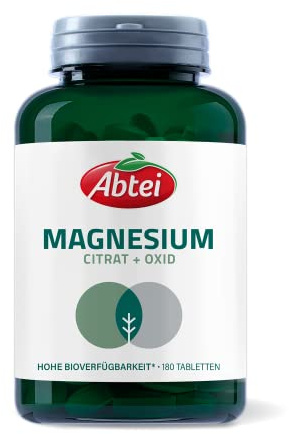 Abtei Nature & Science Magnesium – Magnesiumcitrat und Oxid mit hoher Bioverfügbarkeit – 400 mg je Tagesdosis - laborgeprüft, hochdosiert und vegan, 180 Tabletten