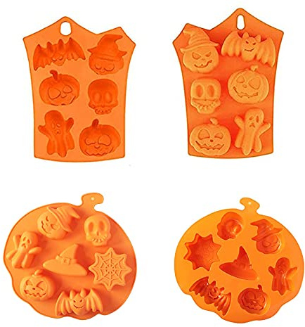 Ancuioyz 2 moules en silicone pour gâteau à la citrouille d'Halloween chauves-souris, squelettes, Moules en silicone bricolage Halloween pour gâteaux,pudding Moule à Halloween de haute qualité
