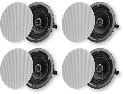 Micca Architecture Series 2-Way in Ceiling in Wall Speaker, Rimless Design, 6.5 Inch Woofer, 8-Inch Cutout Diameter, 4 Pack, White