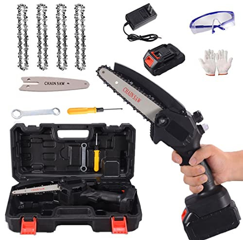 LLYLAY Mini Chainsaw,24V 6 Inch Cordless Battery Powered Chain Saw, handheld mini chainsaw for cutting Pruning and Gardening and one-hand chainsaw (Color : Black)