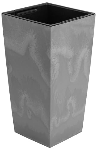 Blumenkübel 91,5 L mit Einsatz 44 L Beton-Optik H 750 mm Blumentopf aus Kunststoff Pflanzkübel Übertopf Quadrat Beton Struktur Beton Grau Farbe für Innen/Außenbereiche Garten Patio Wohnzimmer Terrasse