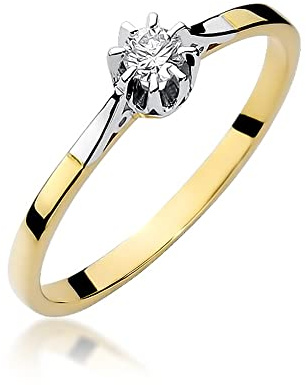 MARKO Gelbgold Klassisch Damen Ring Verlobungsring aus Gold mit 0.08 Karat Diamant - 14 Karat Gold (585) - Goldring für Frauen