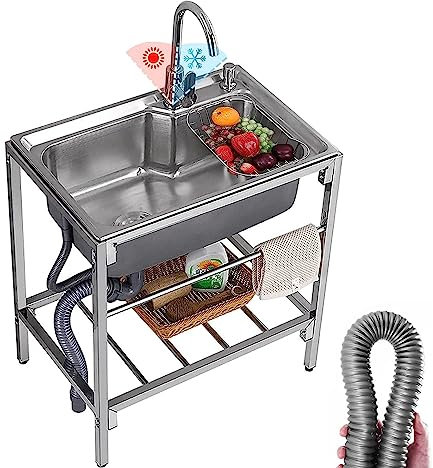 Fregadero de Servicios de Acero Inoxidable Independiente, Fregaderos de un seno Fregadero comercial 1 compartimento, para Cocina,Restaurante,Bar,Camping