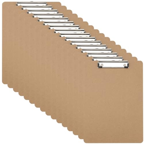 DAKFOOK 16 Stück Holz Klemmbrett A4, braun Klemmbretter mit Loch zum Aufhängen und niedrigem Profil-Metallclip, Hartplatten Klemmbrett für Restaurant-Menü, Bürobedarf