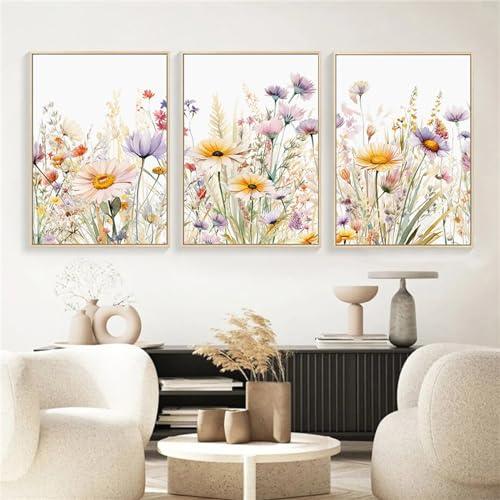 Uixxducc Blumen Poster Wohnzimmer Bilder 3er Set Gänseblümchen Wandbilder Aesthetic Bilder Leinwand Kunstdrucke Wandposter Ohne Rahmen (30 x 40 cm)