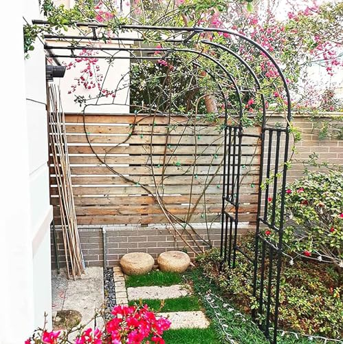 Schwarzer Metall-Gartenbogen, halber Bogen for den Außenbereich, Gartenwand, Spalier, Torbogen, Kletterrosen, Ranken, Stützregal, Weiß, einfache Montage (Size : 220x240cm)