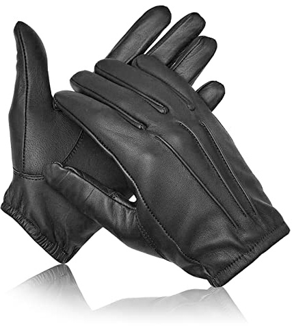 Kevlar Lined Cut Resistant Leather Gloves Anti Slash Heat Fire Police Security Work Wear Uniform Dress SIA Search Safety Protection Gloves (Black, XXL)