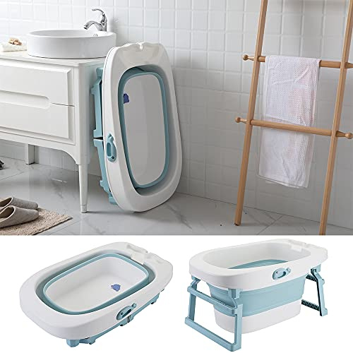 OHMG Baignoire Bebe,Baignoire Pliable Pour Bébé Avec Tabouret,Bain Bebe pour Tout-petits,Bassin de Douche Portable Antidérapant,Baignoire Bebe sur Pied pour 0-3 ans, Trous de Drainage