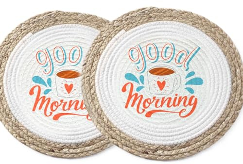 Generico Good Morning Coppia Tovagliette Alimentari in Vimini Personalizzata Idea Regalo SanValentino Anniversario Compleanno Natale Pasqua Sottopiatto Colazione Pranzo Cena Merenda Casa Ufficio