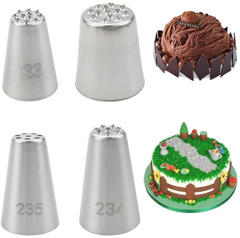 Gras-Spritztüllen-Set, Grascreme, Spritztüllen, Spritztüllen-Set, Edelstahl-Gebäckwerkzeuge für Kuchen, Kekse, Dekoration, DIY-Backwerkzeug, 4 Stück