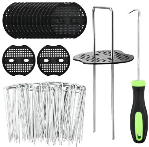 FINZOO 50 U-Shaped Galvanised Garden Pegs, Metal Garden Landscape Staples, Artificial Grass Staples, Pins, Weed Garden Netting Geotextile Pegs, Black