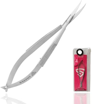 SILLVER Cuticle Scissors Extra Fine Curved Eyebrow Scissors, Professional Ultra Sharp Precise Pointed Tip Cuticle Trimmer Cutter for Hang Nails, Eyelash, Eyebrow, Dry Skin - Manicure Scissors