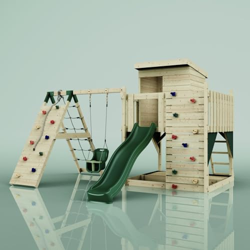 PolarPlay Spielturm Freja aus Holz in Grün Babyschaukel
