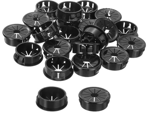 sourcing map 20Pcs Cable Grommets, Snap Bushing Grommet for Holes with 1.1(28mm) Mounting, Round Nylon Snap in Cable Desk Grommet for Cables and Cords Management, Black