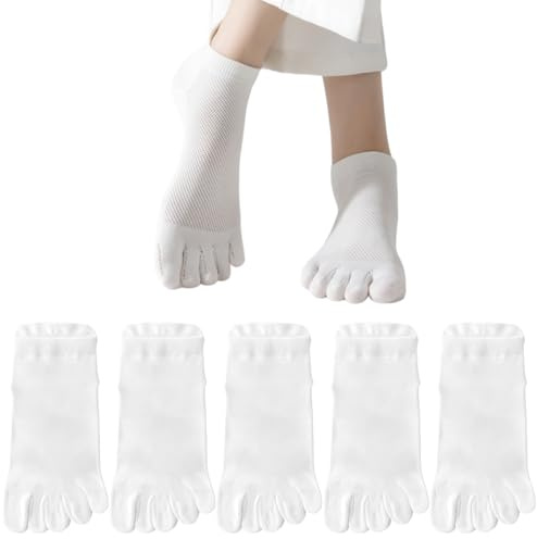 Daelesr 5 Pares Calcetines de Dedos Mujer 35-42, Calcetines Deporte Cortos Transpirables Antideslizante, Calcetines Tobilleros Invisibles (FR/ES, Números, 35, 42, Regular, Regular, 5, Blanco)
