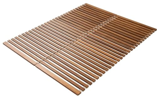 EMOOR Wood Roll-Type Slatted Bed OSMOS Queen for Japanese Futon Mattress (Brown), Breathable Floor Sleep Tatami Mat