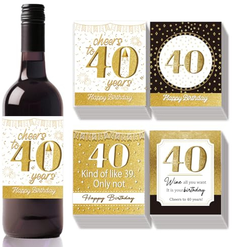 SUPERDANT 40 Etiquette Vin Personnalisé 10 jeu D'Étiquettes Anniversaire Etiquette Personnalisé pour Bouteilles de Vin Joyeux Anniversaire Autocollant pour Bouteille de Vin et de Champagne