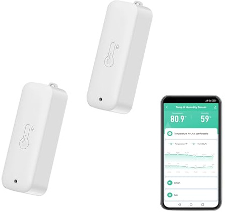 Smart Hygrometer Thermometer: wasserdichtes Feuchtigkeits und Temperatursensor mit App-Alarmbenachrichtigung, Selbstmagnetischer WiFi sensor für den Innen Außenbereich, kompatibel Alexa (2PC,White)