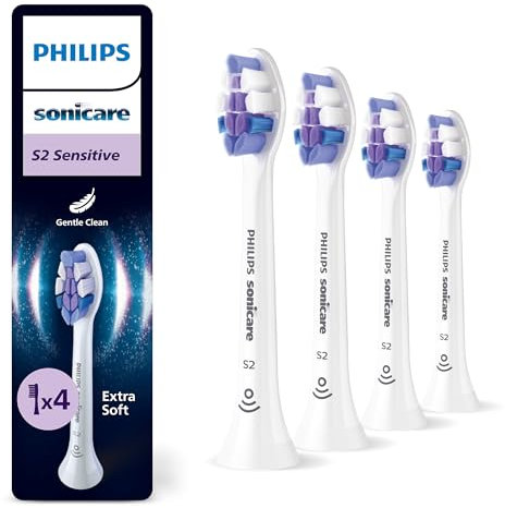 Philips Sonicare S2 Sensitive - têtes de brosse à dents de rechange d'origine, blanc, lot de 4, HX6054/87