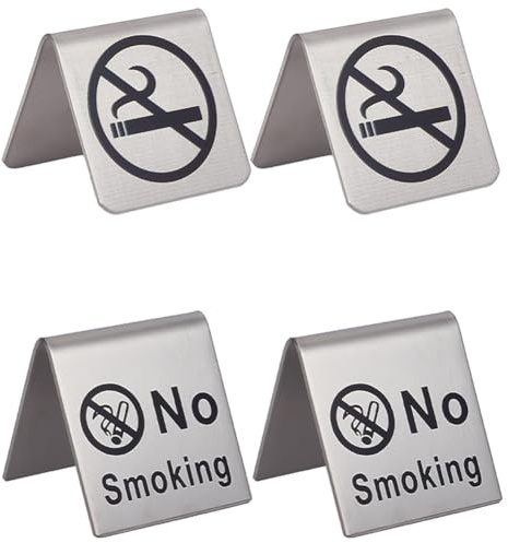 craspire 4 Stück 2 Stile Tischschild Rauchen Verboten Edelstahl Metall Warnung Reservierung Nichtraucher Schreibtisch Logo Display Schilder Für Restaurant Büro Hotel Krankenhaus Club Zimmer Geschäft