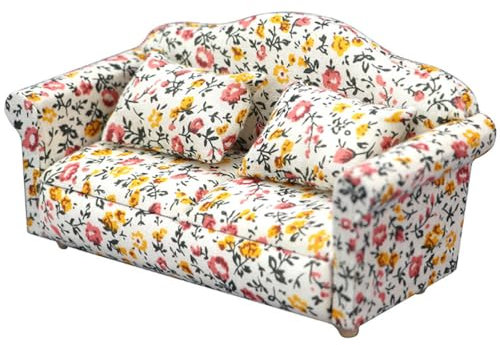 JOINPAYA Miniatur Möbel Blumenmuster Sofa Für Puppenhaus Maßstab Für Wohnzimmer Dekoration Realistische Nachbildung Für Miniaturlandschaften Und Kreative Projekte