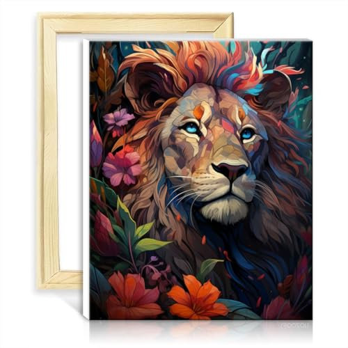 LiHEQING Ölgemälde „Löwe“, DIY-Heimdekor, Malerei mit Pinseln und Acrylpigmenten auf Leinwand für Heim-Wanddekoration, Geschenke, ohne Rahmen (60 x 75 cm)