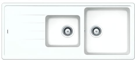 Lavello Cucina 2 vasche con gocciolatio reversibile Element 116X50 Cristalite® lavandino per cucina da incasso (BIANCO) ALPINE