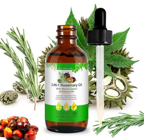 Olio Di Rosmarino 3 in 1, Olio Di Ricino Nero, Batana, Per La Crescita Dei Capelli, Stimola La Crescita Di Nuovi Capelli, Volume E Lucentezza, Nutrono Il Cuoio Capelluto, 100% Puro Naturale 60ml