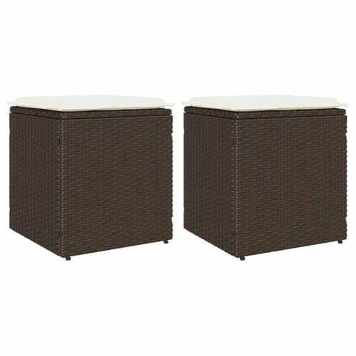 vidaXL Gartenhocker mit Kissen 2 STK. Braun 40x40x43 cm Poly Rattan