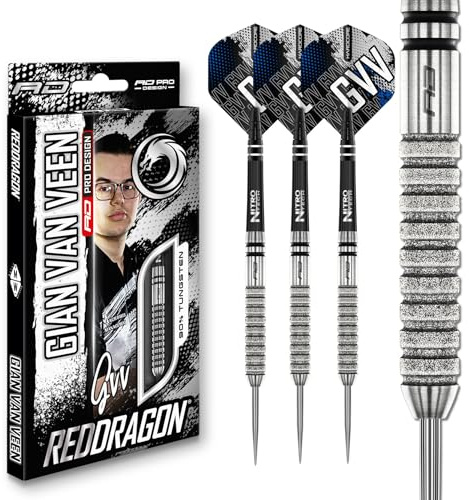RED DRAGON Darts - professionell spelare - Gian Van Veen Tour Edition 22 g - 90 % professionell volfram stålspets darttavla med fenor och dartstänger