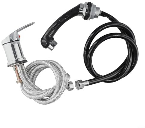 Rubinetto per lavandino doccia con tubo flessibile da 80 cm, in lega, set di 3 collegamenti, cromato con maniglia singola per doccia a mano per shampoo sedia