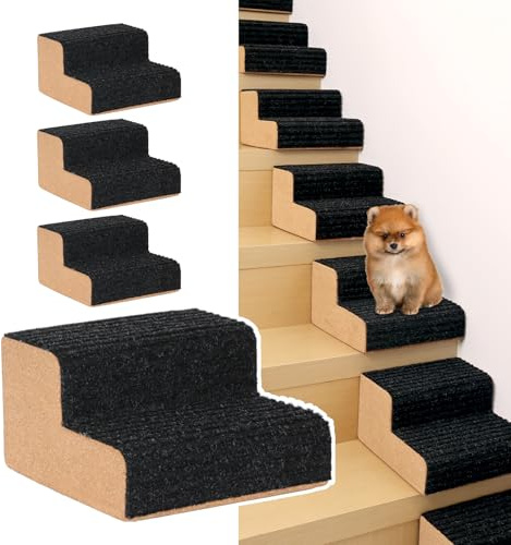 SMONTER Hundetreppe 2 Stufen für kleine Hunde Haustiertreppe aus Holz mit 2 Silikonstreifen für sicheren Halt Hundetreppe für Haustreppe hohe Betten & Couch (25x24x15 cm) 1 Stück