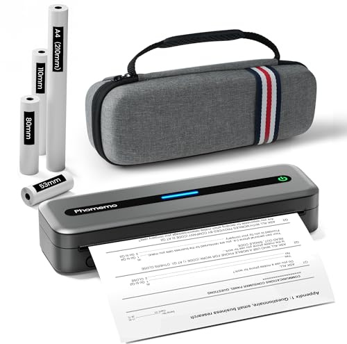 Phomemo M832 Impresora Termica A4,Impresora Portatil Inalambrica,300DPI,para Hogares y Oficinas,Impresoras Sin Tinta Compatible con Android y iOS,con Maletín de Transporte y 4 Rollos de Papel Térmico