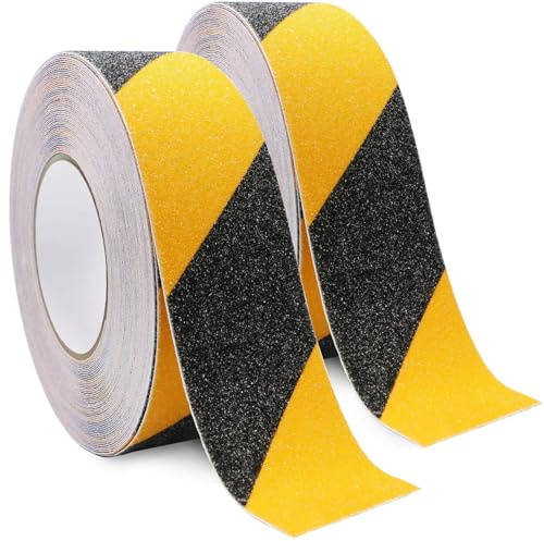 eTrademart Anti slip Tape 2 Rolls – 50mm x 15m Yellow & Black Strong Adhesive, High Traction Grip tape – Weatherproof Non Slip Tape for Stairs, Ramps, Walkways – Indoor & Outdoor Use