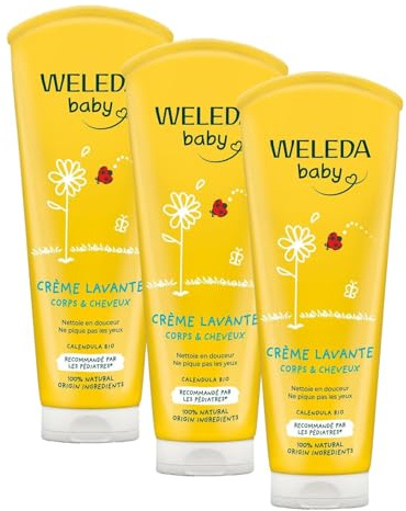 WELEDA - Crème lavante Corps & Cheveux - Nettoie en douceur - Pour la toilette quotidienne des peaux délicates des bébés et des jeunes enfants - NATRUE* - Vegan*** - 200 ml (Lot de 3)