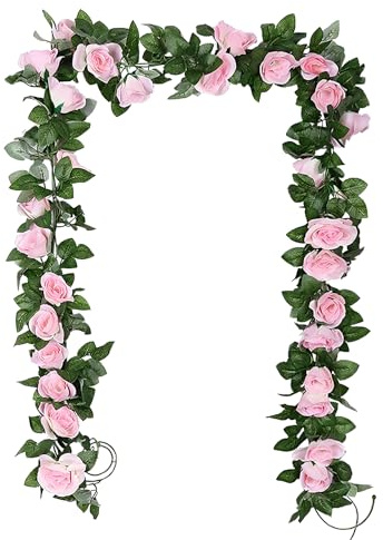 Flower Garland Decoration, 2pcs 2.2M/7.2FT/Pieces Long Garland Fake Flowers Artificial Rose, Faux Pink Rose Floral Arch for Home, Garden, Indoor, Outdoor, Wedding, Party