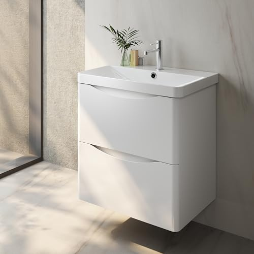 495 * 345 Matt White MDF Vanity Unit, Wall mounted, Detachable, Soft Close, Dual Drawer + Artificial stone Basin