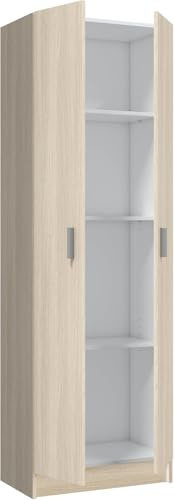 Mehrzweckschrank Weiß, 60x180x37 cm, 4 Fächer, 2 Türen mit Sockel, Schuhschrank, Aktenschrank, Kleiderschrank (Natur, 7144R)