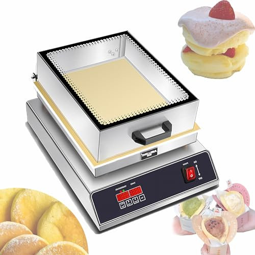 Máquina Eléctrica Para Hacer Soufflés y Dorayakis de Acero Inoxidable con Placas de Cobre Puro,220V,50-300°C,Pantalla Digital,Control de Temperatura y Tiempo,1500/3000W,Tapa Abatible de Vidrio,1 HEAD