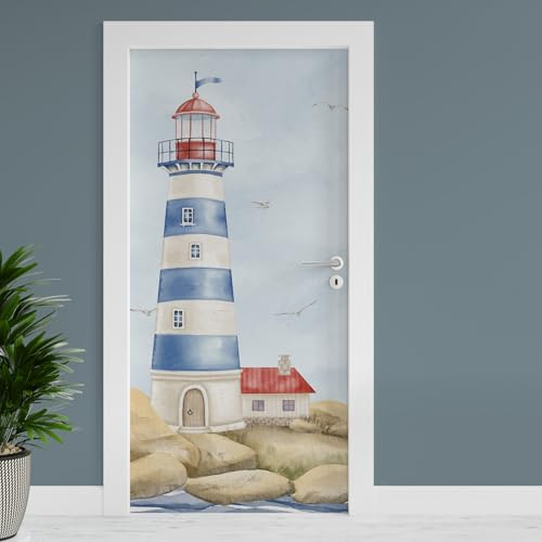 Finest Folia Türfolie 90x200 cm Türtapete Türposter Folie für Tür Wohnzimmer Kinderzimmer Küche Türaufkleber Bad Aufkleber selbstklebend (TF01-56 Leuchtturm)