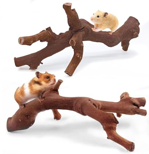 kathson 2PCS Wood Hamster Climbing Branches Decor, Natural Wooden Syrian Hamster Climb Chewing Toys, Rat Exercise Toys, Small Animal Habitat Decor Accessories for Dwarf Pets, Gerbils, Mice (7.8IN)