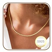 DORANA 1.5mm Gold Chains for Women S925 Twisted Rope Chain Sturdy Sterling Gold Chain Necklace Fade-Proof Ladies Necklace Jewellery Gifts