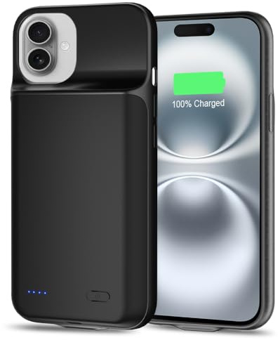 LCLEBM [7000mAh] Akkuhülle für iPhone 16, Upgrade mit hoher Kapazität, wiederaufladbares erweitertes Akkupack, schützende tragbare intelligente Backup-Ladeabdeckung für iPhone 16 (1 Pack)