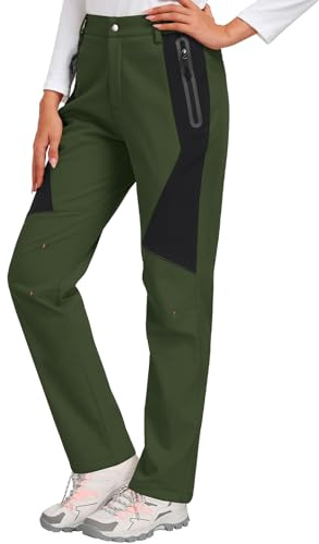 heekpek Wanderhose Damen Herbst Winter Outdoorhose Wasserdicht Softshellhose Skihose Warm Gefüttert Damenhosen Winter Trekkinghose Zip Off Thermohose, Militärgrün, XXL