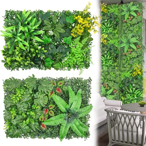 Lot de 2 Panneaux Muraux pour Plantes Artificielles 60 x 40 cm,mur vegetal artificiel interieur exterieur,Art Mural Artificiel en Soie Plantes,plantes artificielles interieur,Réaliste Décoration